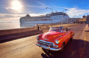 Retro Car and Cruise Ship, Cuba, Havana
